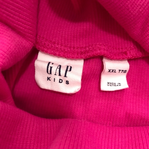 NWOT GAP Cotton Turtleneck Ruched Shoulder Girls XXL Women's S/M Hot Pink - Picture 4 of 6